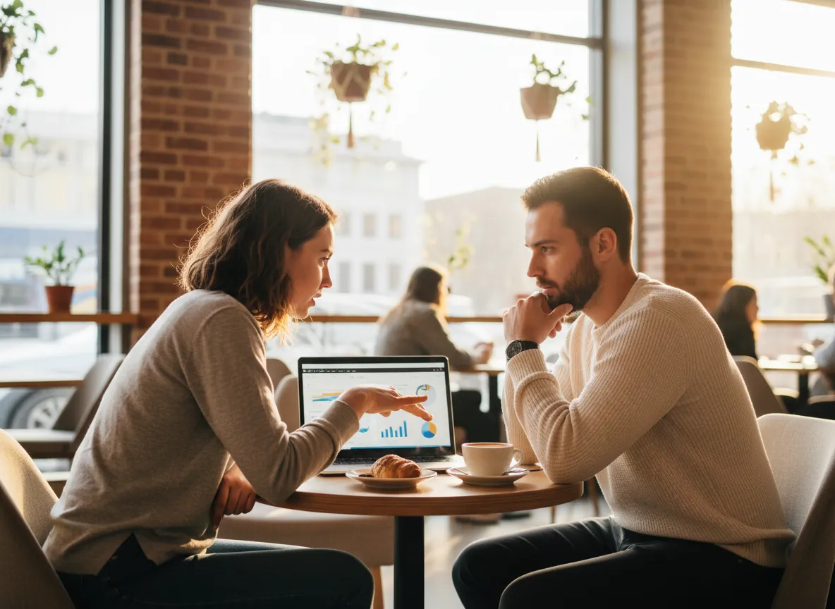 Friendly laptop conversation